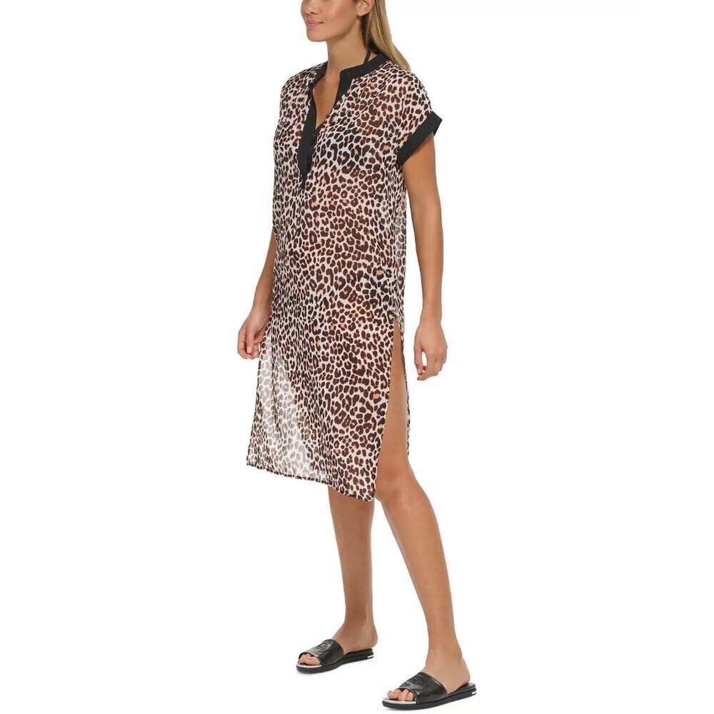 DKNY Womens Size Medium Chiffon Midi Dress Animal-Print Swim Cover-Up $88